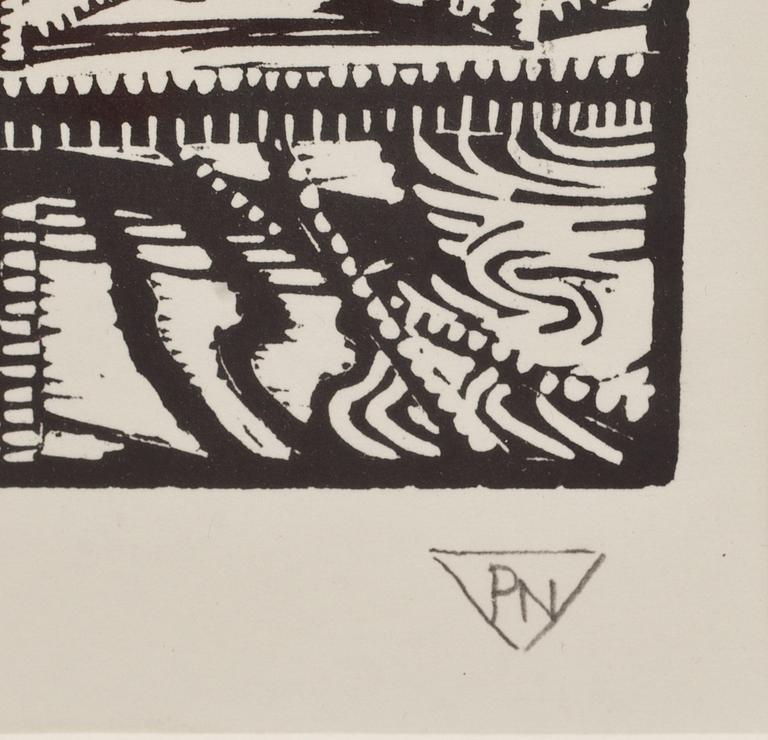 PALLE NIELSEN, linoleumsnitt, monogramsignerad, E.T.
