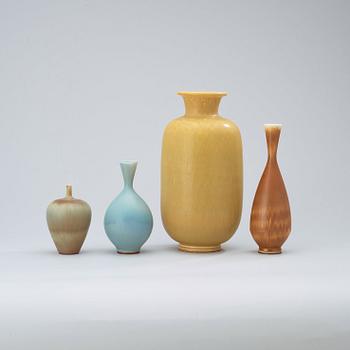 A set of four Berndt Friberg stoneware vases, Gustavsberg Studio 1965-76.