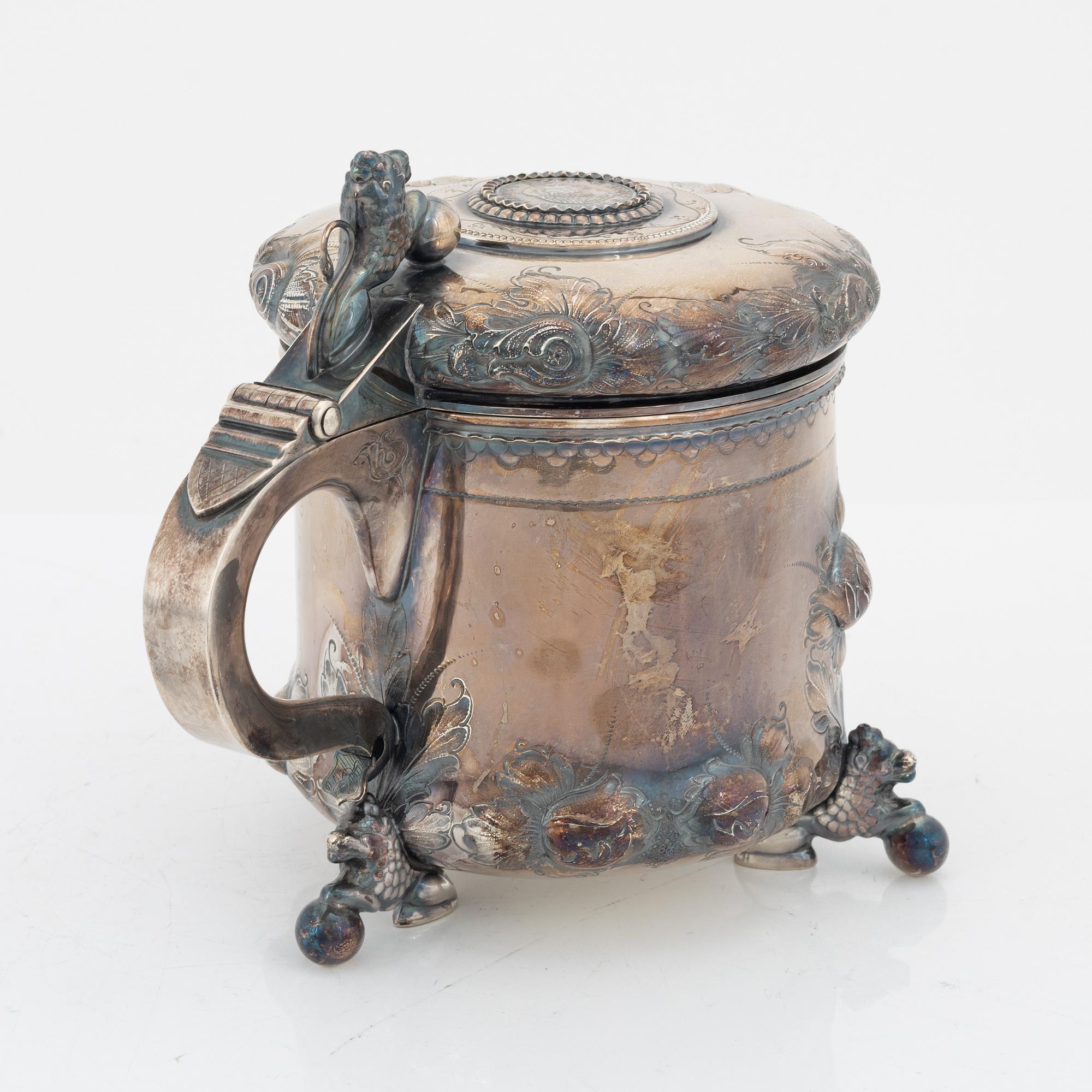 Dryckeskanna, silver, barockstil, Tesi, Göteborg, 1960.