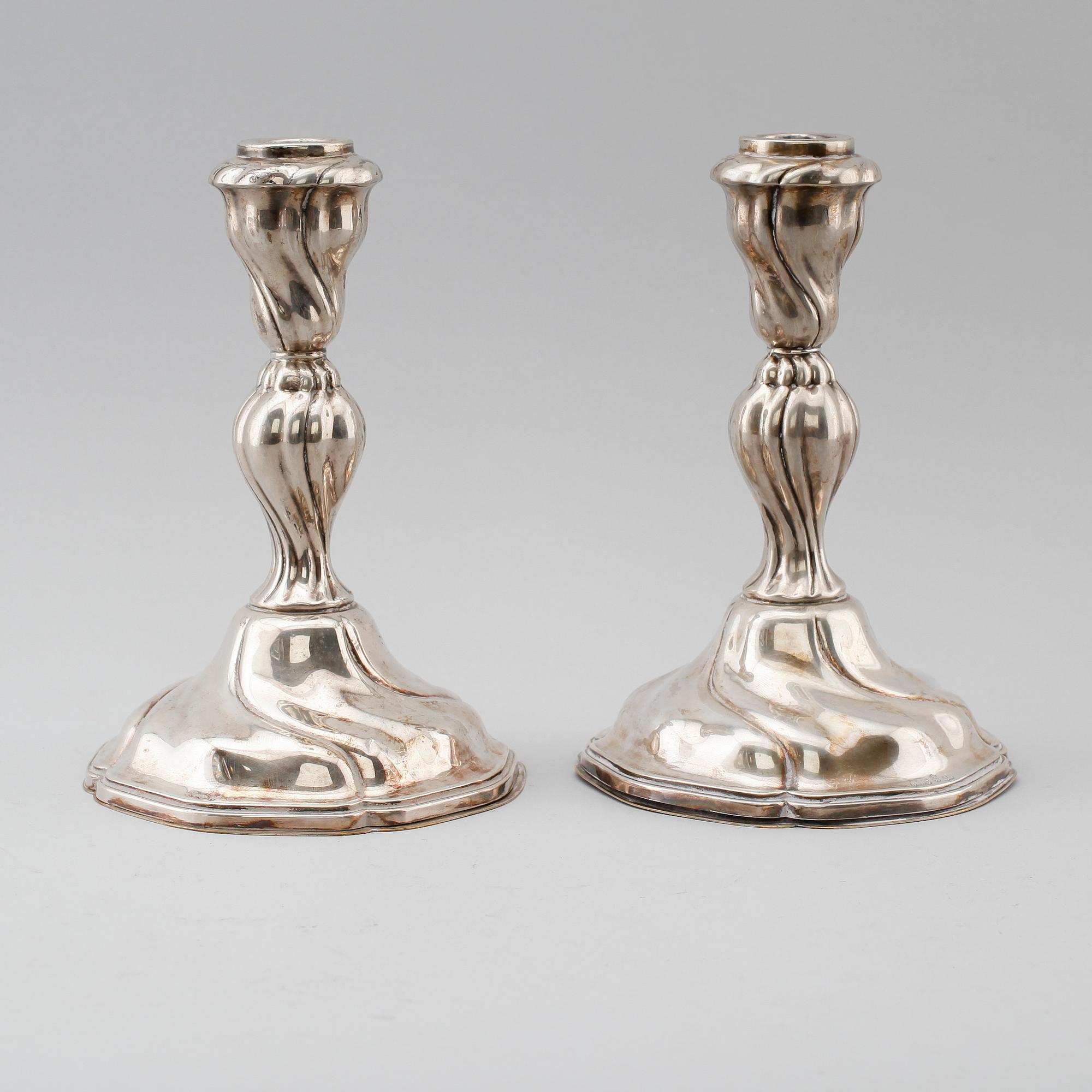 LJUSSTAKAR, 1 par, silver, 1900-talets mitt.