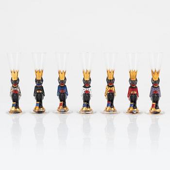 Gunnar Cyrén, snapsglas, 7 st, "Smådjälvar", Nobel, Orrefors.