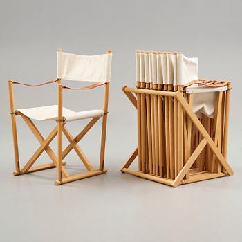 Mogens Koch, a set of six beech and canvas 'MK16' folding chairs, comes with a stand for storage, Rud Rasmussen, Denmark.