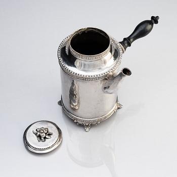 Gustaf Hamnqvist, kaffekanna, mästerstycke, silver, Borås 1788. Gustaviansk.