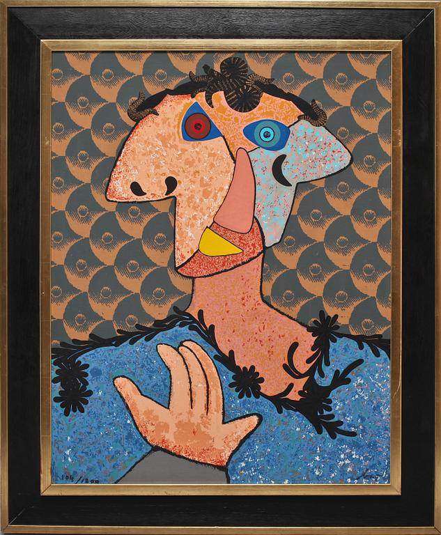 ENRICO BAJ, screentryck med collage, sign o numr 119/1200.