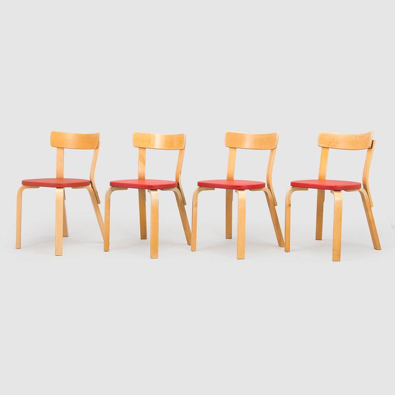 Alvar Aalto, Stolar, 4 st, modell 69, O.Y. Huonekalu- ja Rakennustyötehdas A.B, 1957.