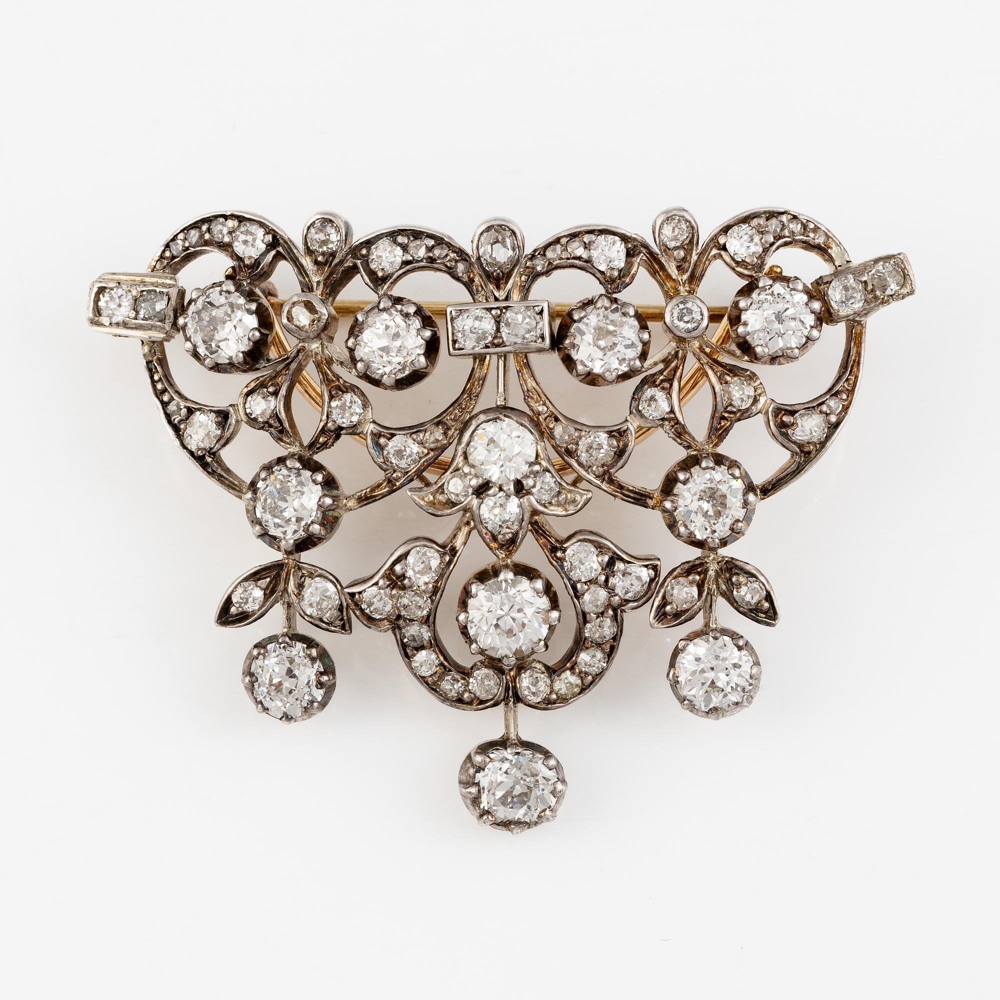 Tiara/brosch/collier, silver med gammalslipade och rosenslipade diamanter.