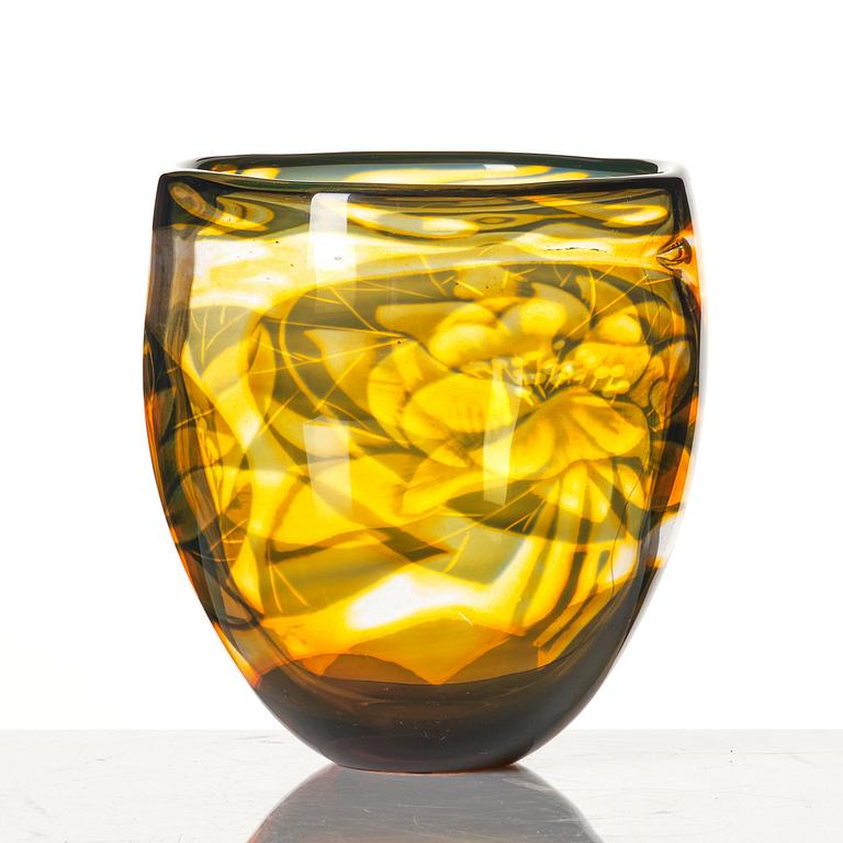 Eva Englund, a 'graal' glass vase, Orrefors, Sweden 1982.