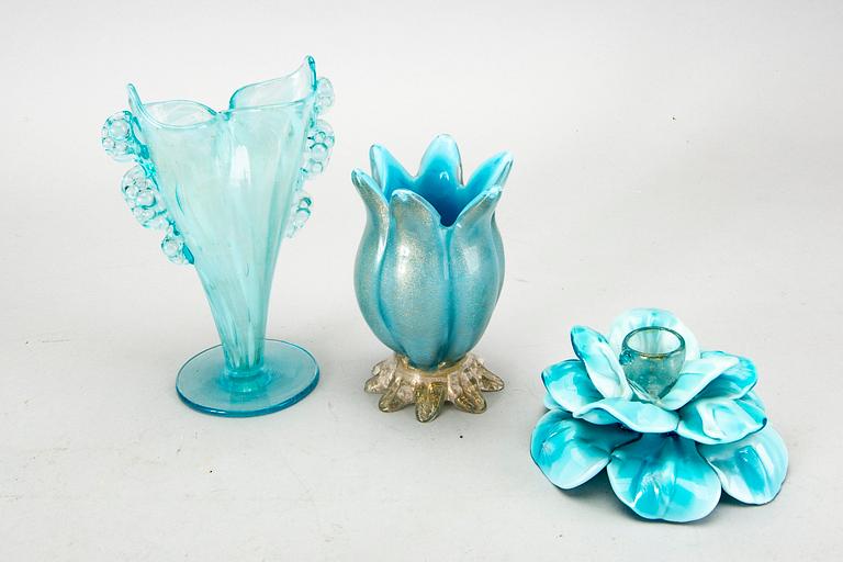 Eight mid 20th century glass items from Murano, Venice Italy.