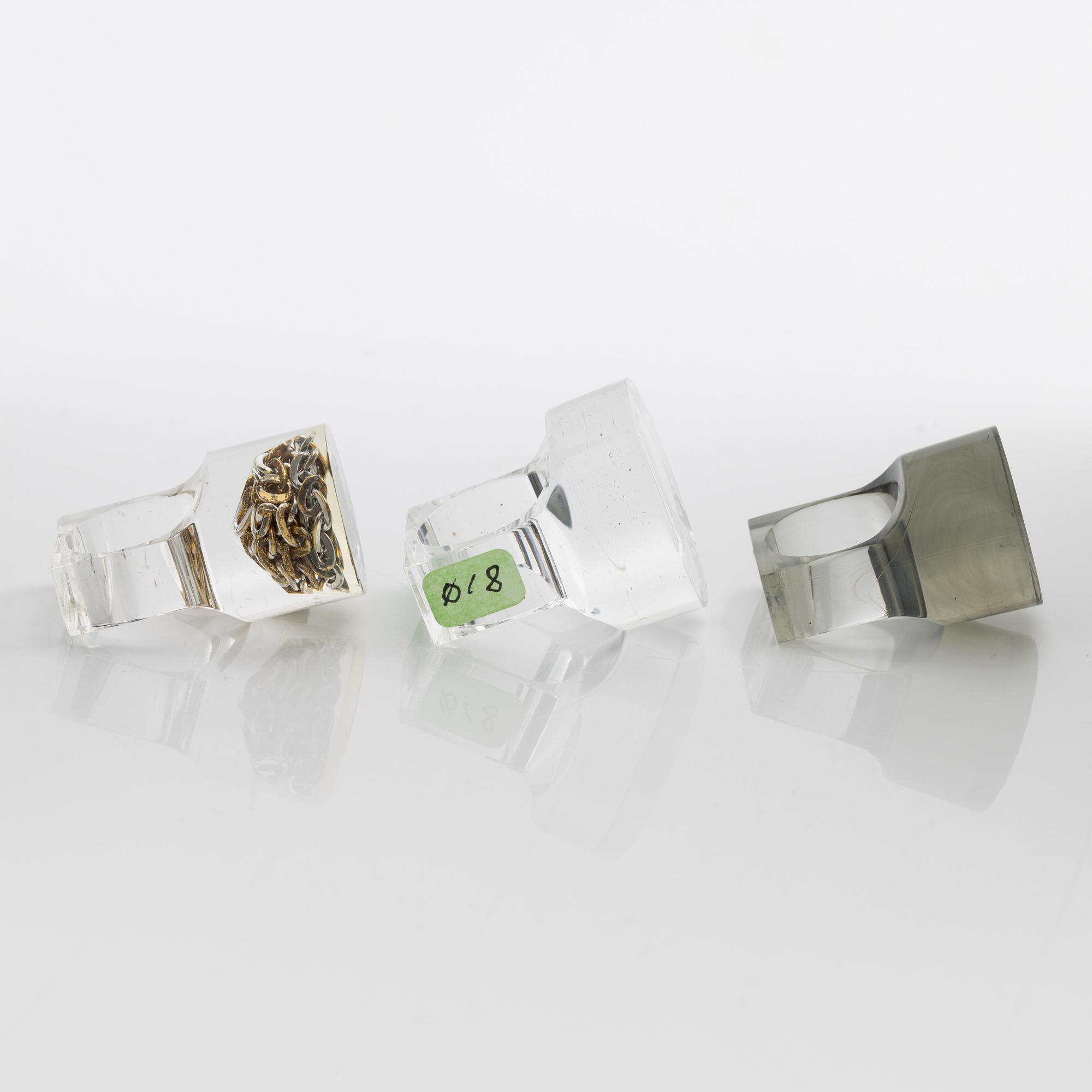 Siv Lagerström, three acrylic rings, 1970s.