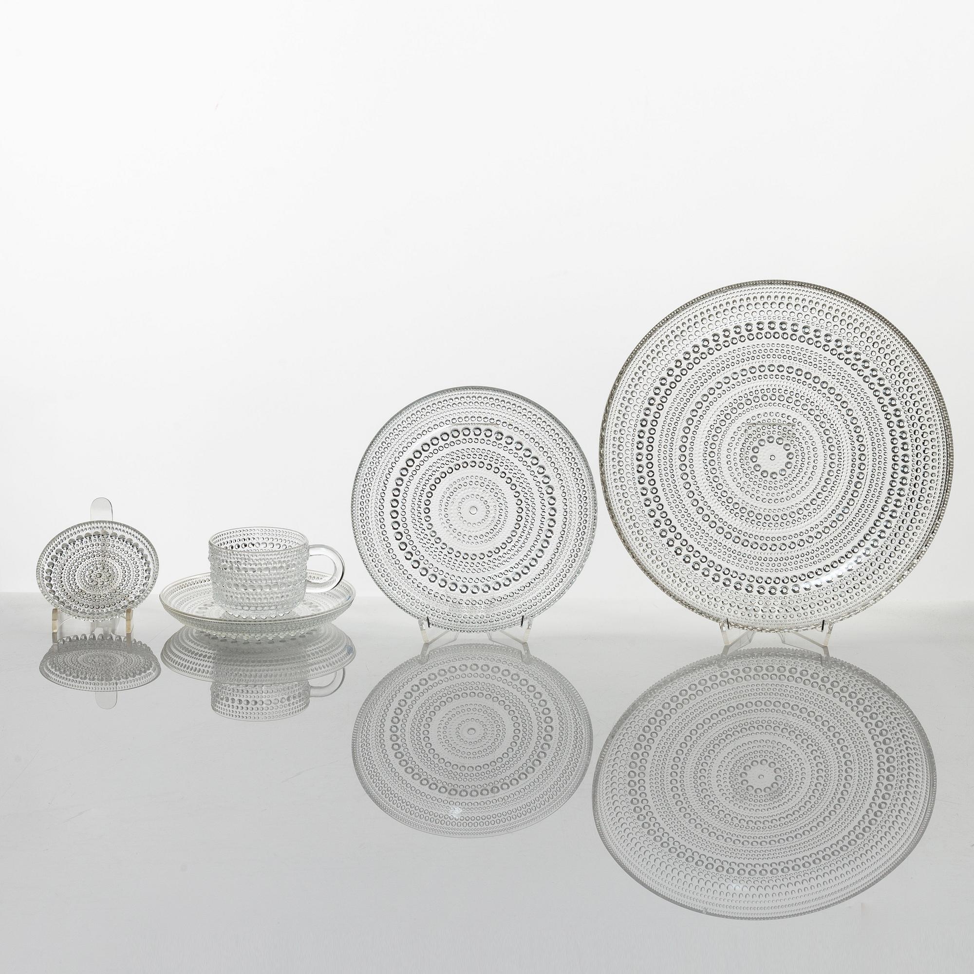 Oiva Toikka, servisdelar, 47 st, glas, Kastehelmi, Nuutajärvi, Finland.