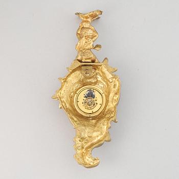 A late 19th century gilt bronze miniature wall clock, clock face signed Breguet a Paris.