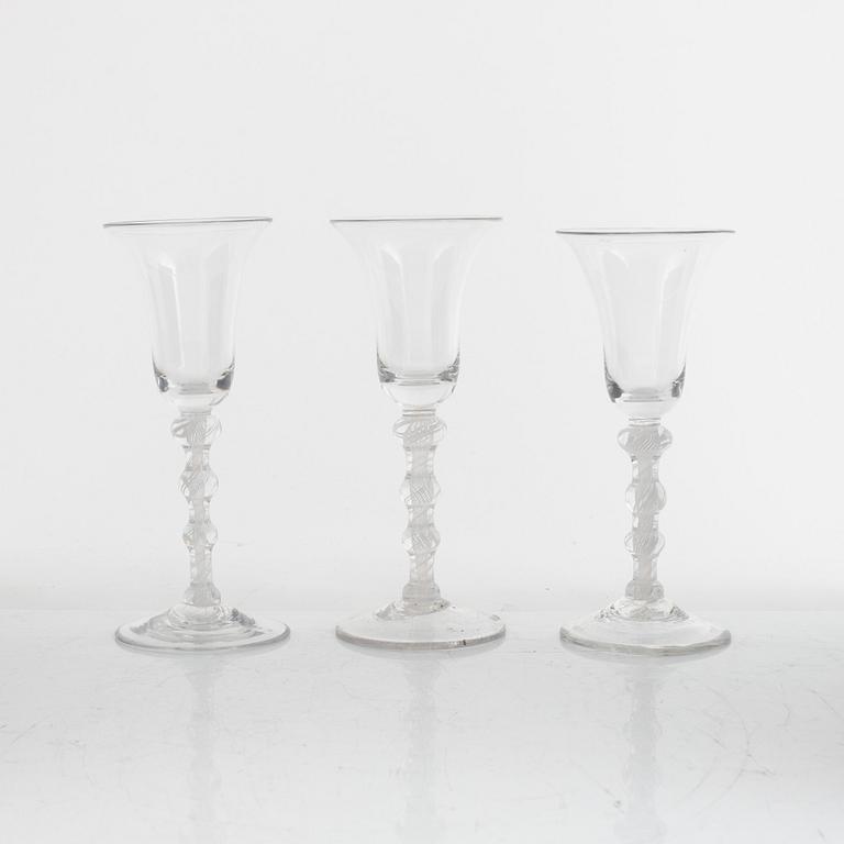 A set of eight wine glasses (6+2), England, 18th / 19th Century.