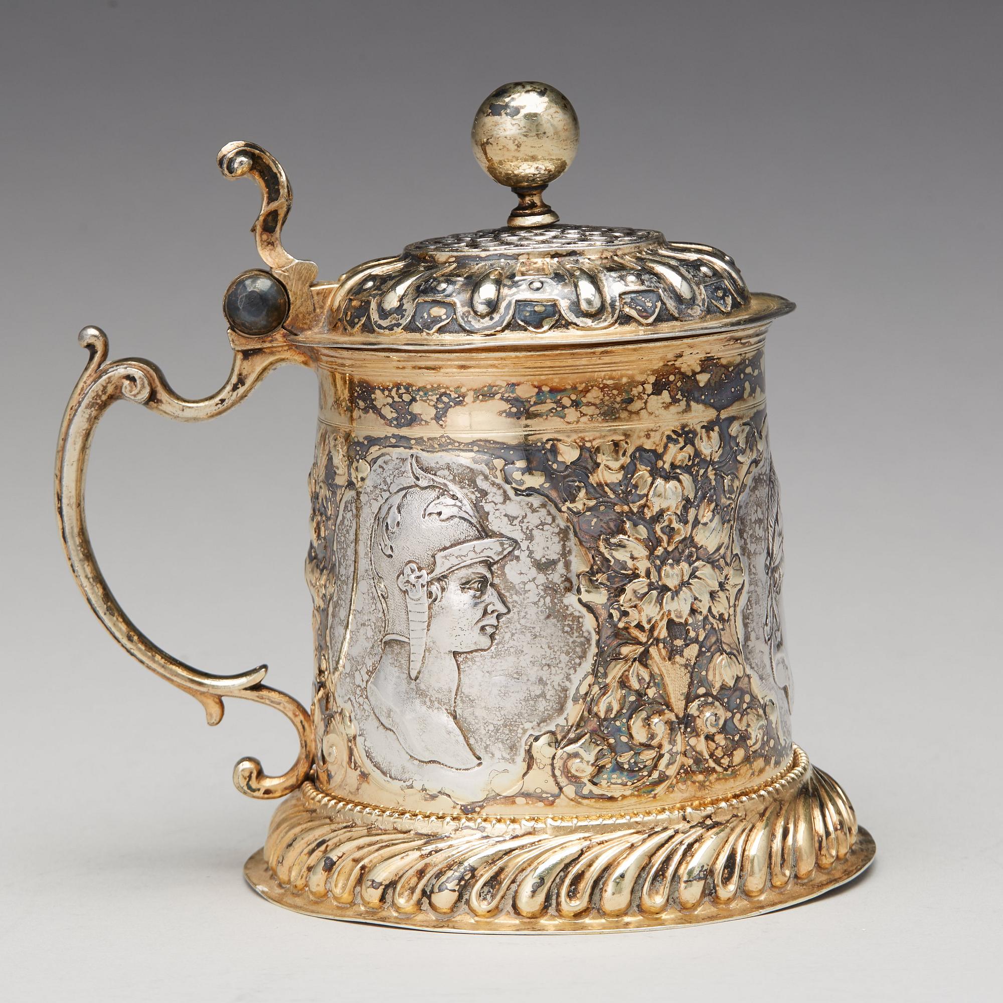 Simon Wickert, dryckeskanna, silver, Augsburg (verksam 1691-1708). Barock.