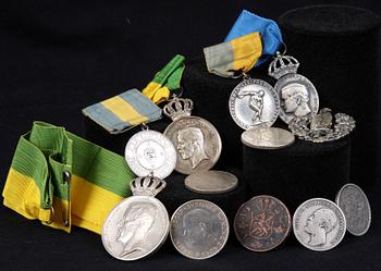 PARTI MEDALJER samt MYNT, 12 delar.