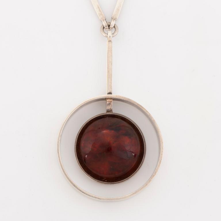 A Niels Erik From silver and amber necklace and ring.