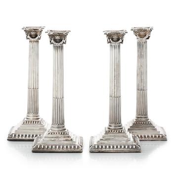 187. Four English 18th century silver candlesticks, mark of J.Hoyland & Co., Sheffield 1773.