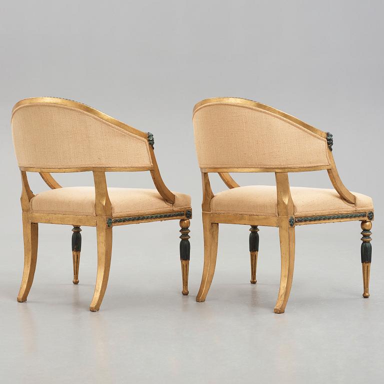 A pair of late Gustavian circa 1800 armchairs.