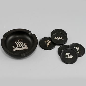 ASKFAT samt COASTERS, bakelit och silver, Konstruktions-Bakelit, Örkelljunga, 1900-talets andra hälft.