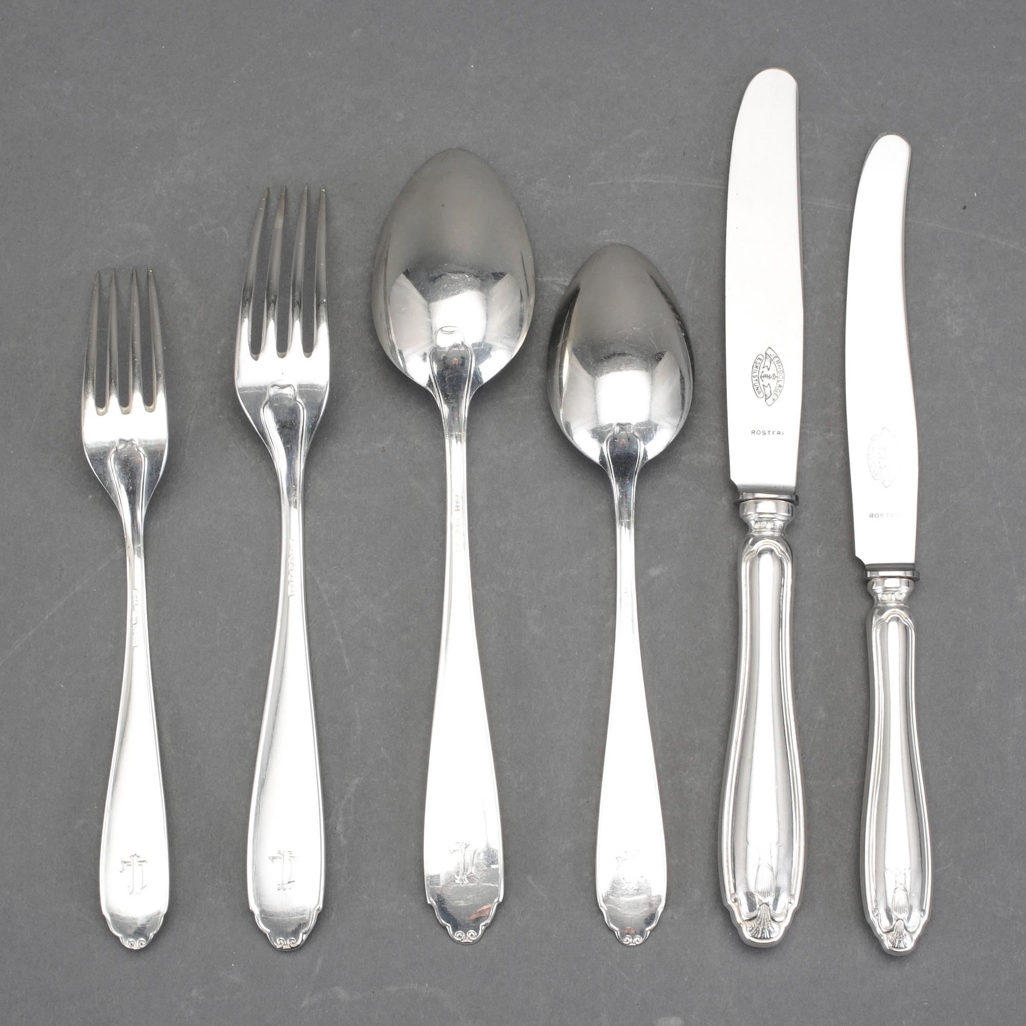 BESTICKSERVIS, 36 delar, silver, "Vasa", GAB, Stockholm 1927-1931. Total vikt ca 1705 gram.