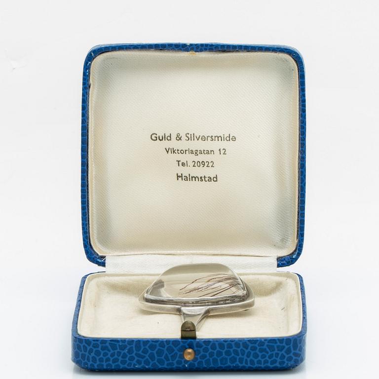 Brooch sterling silver rutile quartz, brooch approx 6 x 4 cm, Guld och Silversmide Gunnar Nilsson Halmstad 1957.