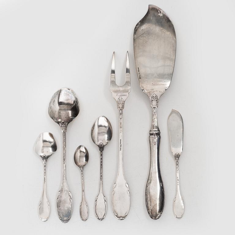 W.A. Bolin, Bestickuppsättning, 65 delar, silver, modell F, Stockholm, bl a 1926.