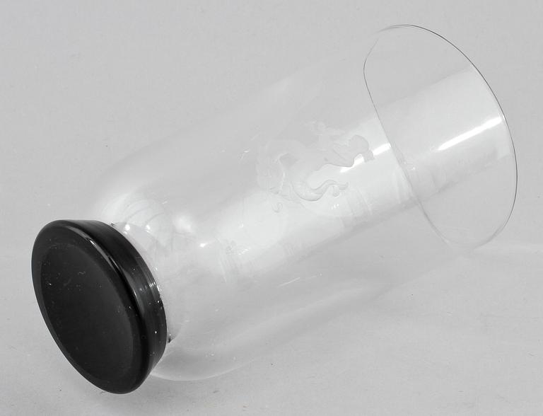 KARAFF samt GROGGLAS, 3 st, glas, Orrefors, 1933.