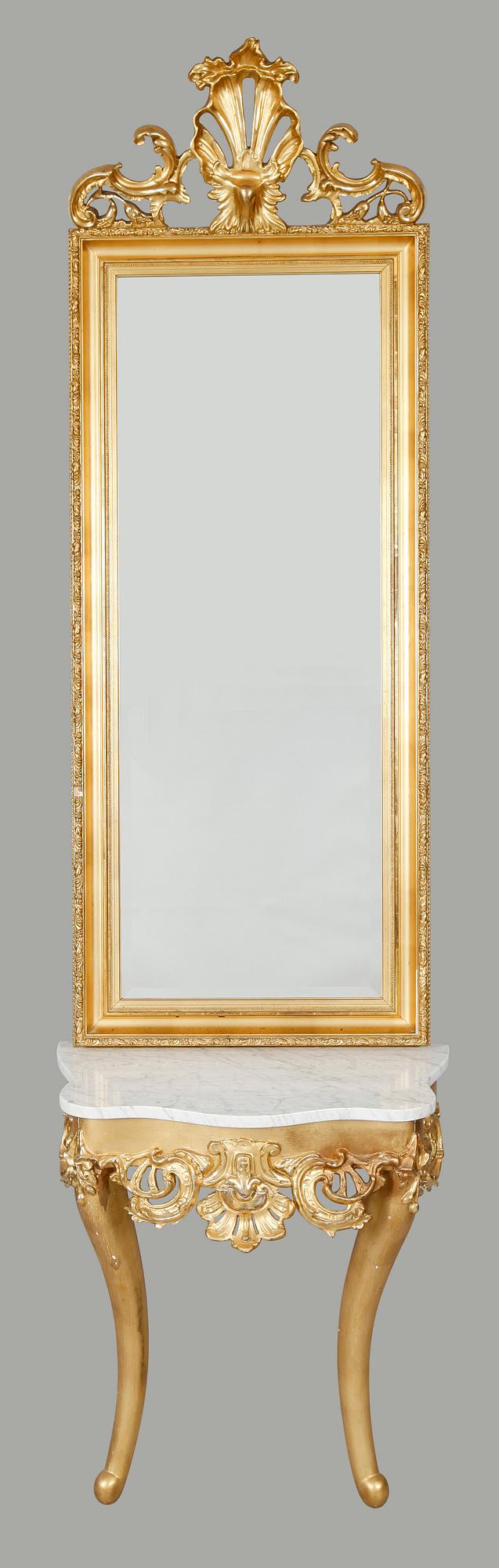 SPEGEL MED TRYMÅBORD, nyrokoko, sent 1800-tal.