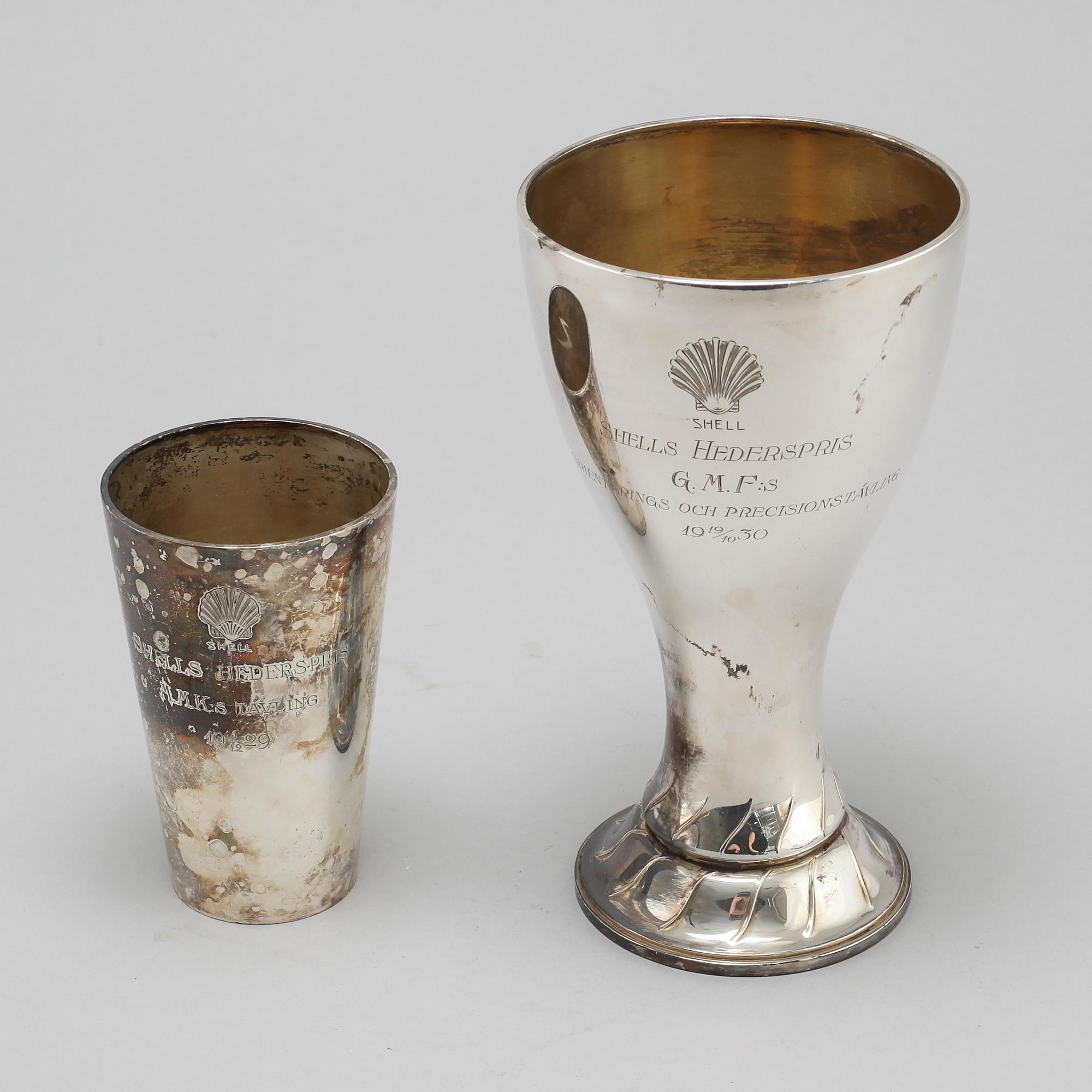 POKALER, 2 st, silver, GAB, Stockholm, 1927 och 1929. Vikt 353 g.