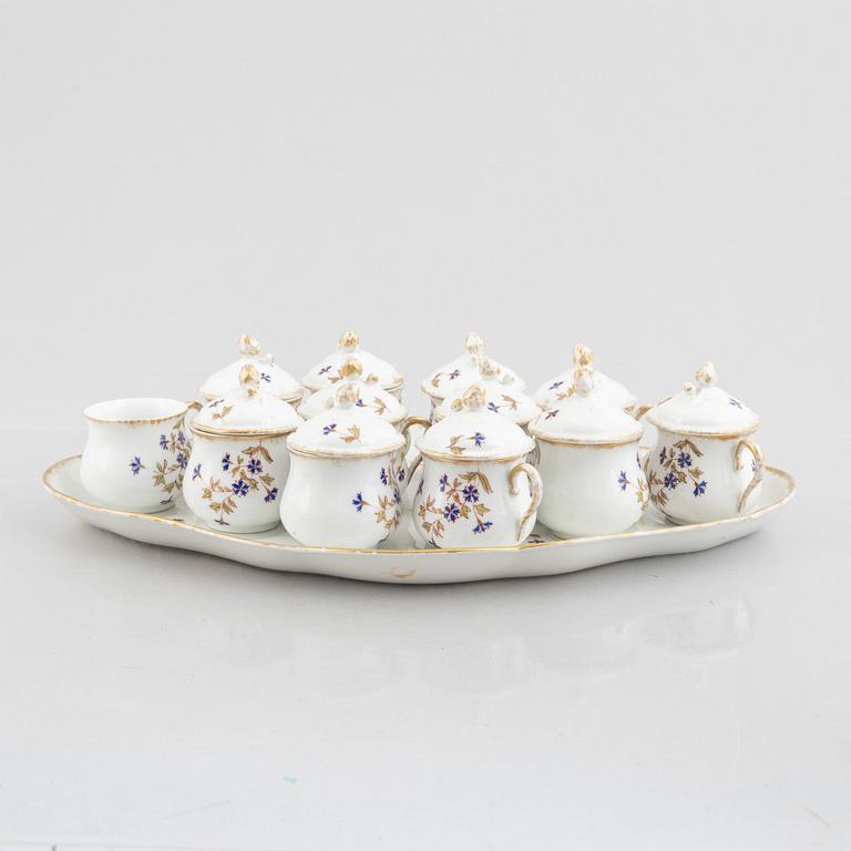Tray with twelve creamers, porcelain, Limoges WG & Co, France.