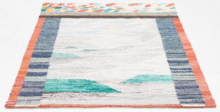 Susanne Henriques, vävnad, trasteknik, signerad SH -90, ca 163 x 118 cm.