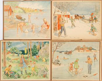 Maj Lindman, school charts, 12 pcs. P.A Norstedt & Söner, Stockholm.