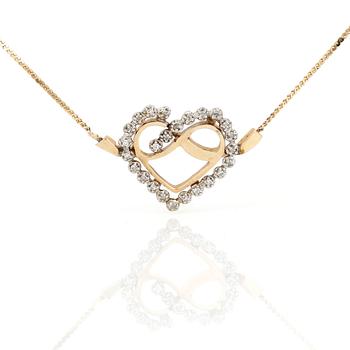 HÄNGSMYCKE, 14K guld med små diamanter, tot ca 0,25 ct, troligen Italien. Total vikt ca 4,88 g.