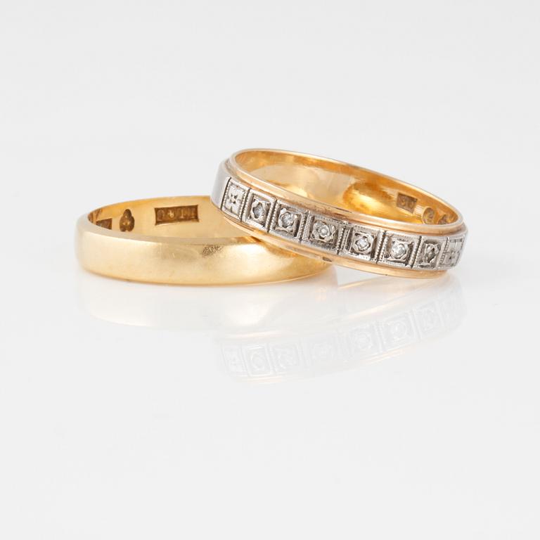 RINGAR, 2 st, med 6 st åttkantslipade diamanter.