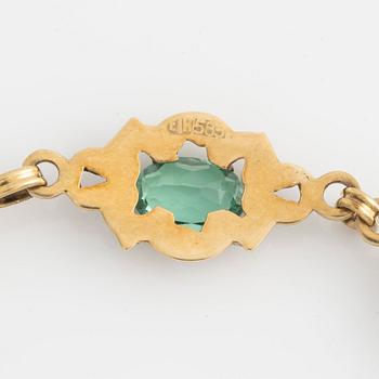 Necklace gold with green tourmalines and enamel.