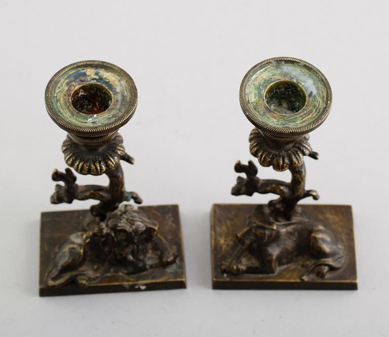 LJUSSTAKAR, 1 par, brons, empire, tidigt 1800-tal.