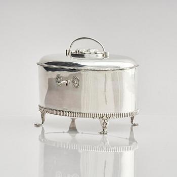 A Swedish 19th century silver sugar-casket and tong, marks of Adolf Zethelius, Stockholm 1819.