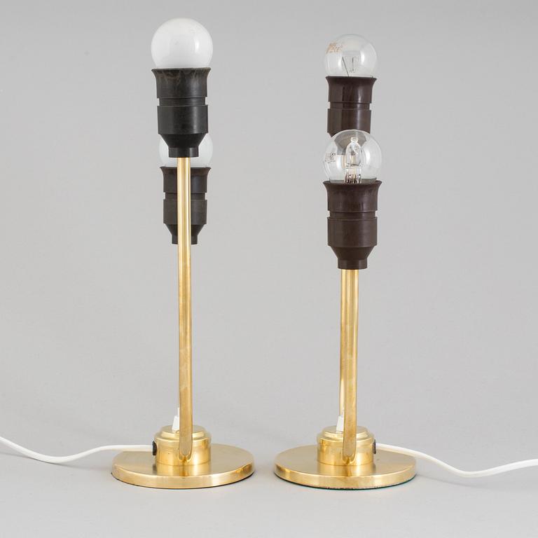 A pair of brass table lights, 1940's.