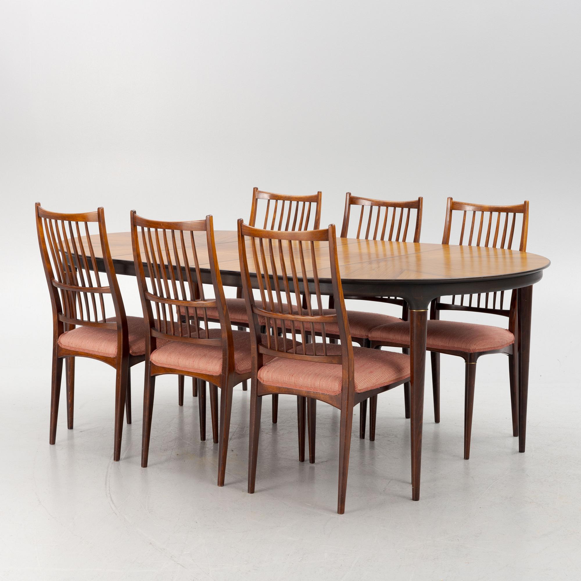 Svante Skogh, a 'Cortina' dining table and six chairs, Seffle Möbelfabrik, 1960's.