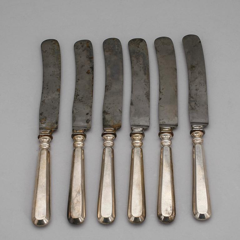 KNIVAR, 6 stycken, silver och stål, Åbo Finland 1915.