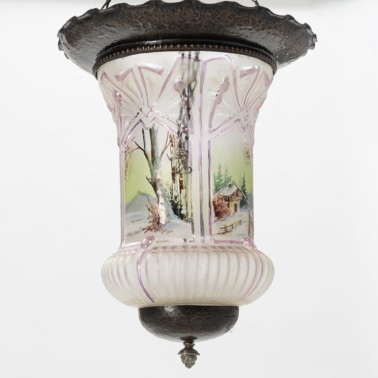 A glass ceiling lantern, turn of the Century 1900.