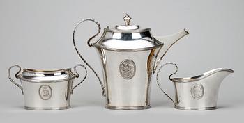 KAFFESERVIS, 3 delar, silver, Emanuel Lindström, Söderköping, 1911, ca 991 gram.