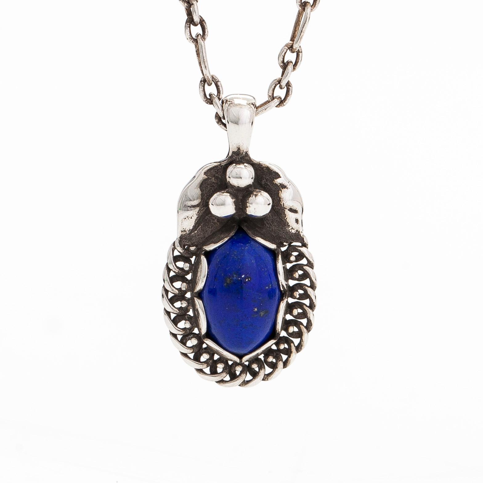 Georg Jensen, halsband med årshänge 1992, silver, lapis lazuli, Danmark.