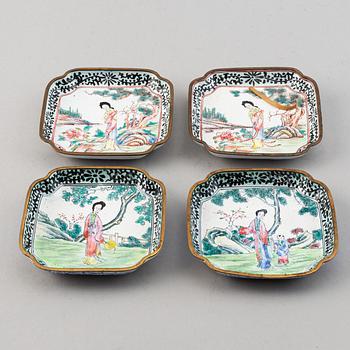 A set of 23 enamel on copper dishes, China, early 20th Century.