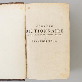 A book, Francois Roux: "Noveau Dictionnaire Franois-Allemand et 
Allemand-Francois".