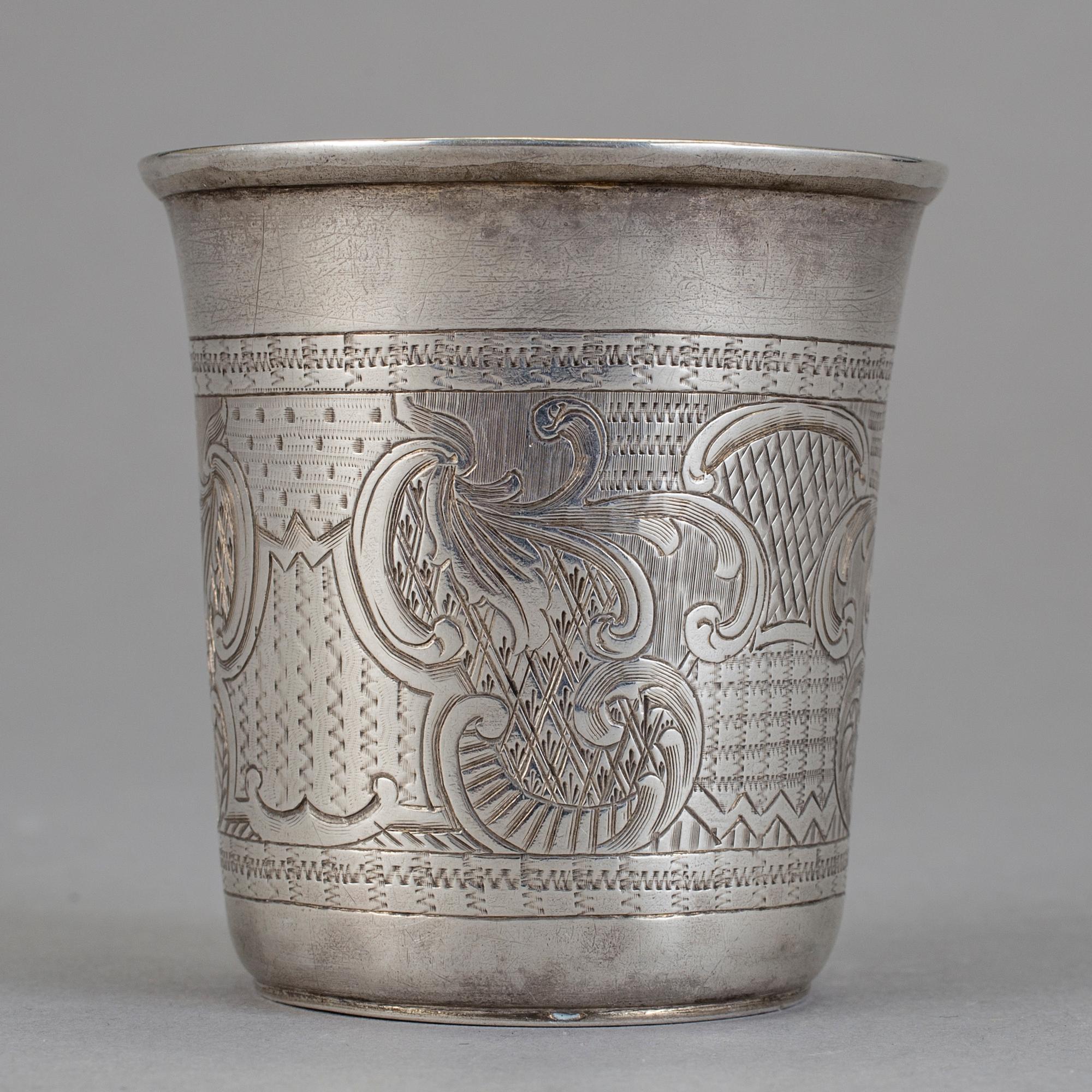 BÄGARE, silver, sannorlikt Moskva, Ryssland 1850. Totalvikt 46 g.
