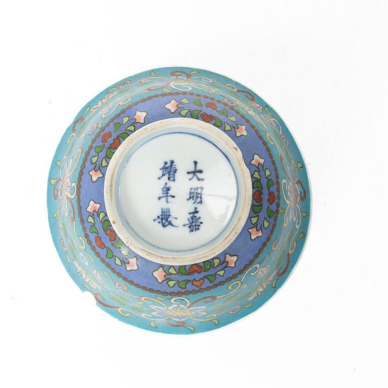 A Japanese cloisonné on porcelain bowl, Meiji (1868-1912).
