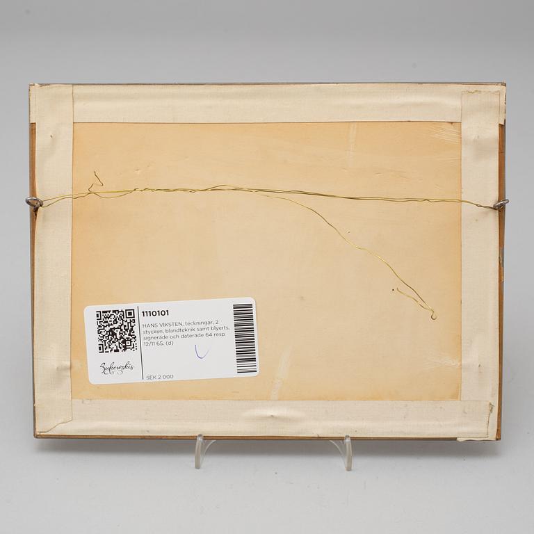 HANS VIKSTEN, drawings, mixed media, signed and dated 64 and 12/11 65.