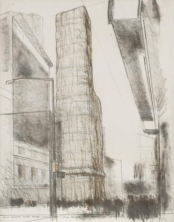 Christo & Jeanne-Claude, "Allied Chemical Tower packed, Project for 1 Times Square, New York", from; "(Some) Not Realized Projects". (2).