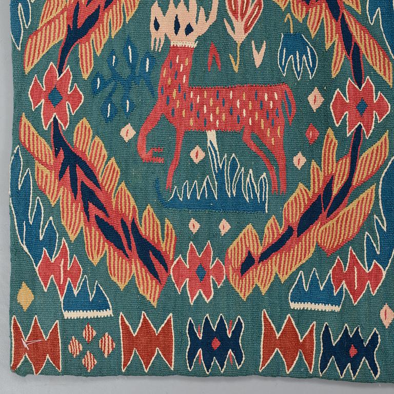 A CARRIAGE CUSHION, tapestry weave, "Kungahjorten", ca 50 x 104,5 cm, Scania (Sweden),