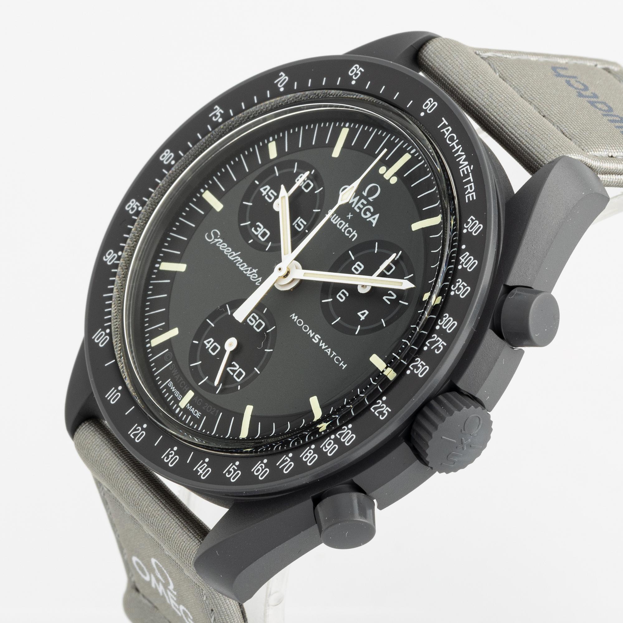 Swatch/Omega, MoonSwatch, Mission to Mercury, chronograph, wristwatch, 42  mm. - Bukowskis